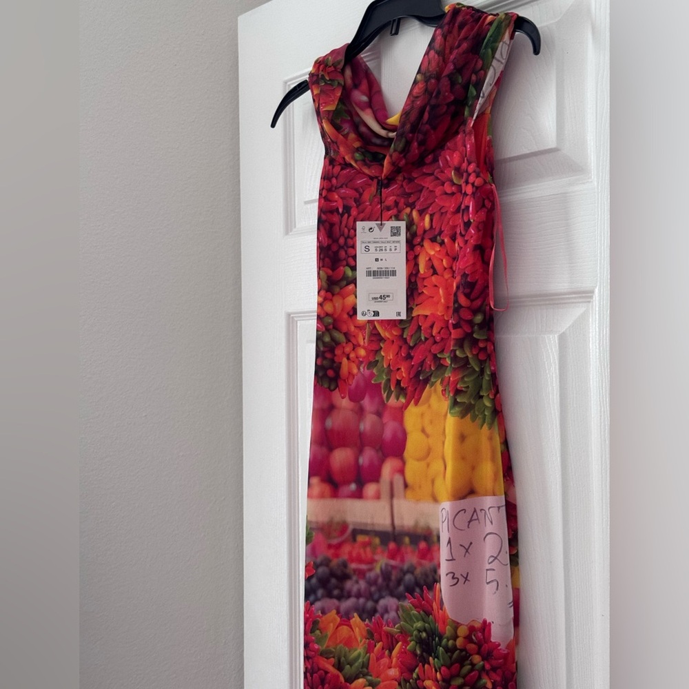 Zara Dress Small farmers market theme off shoulder NWT
